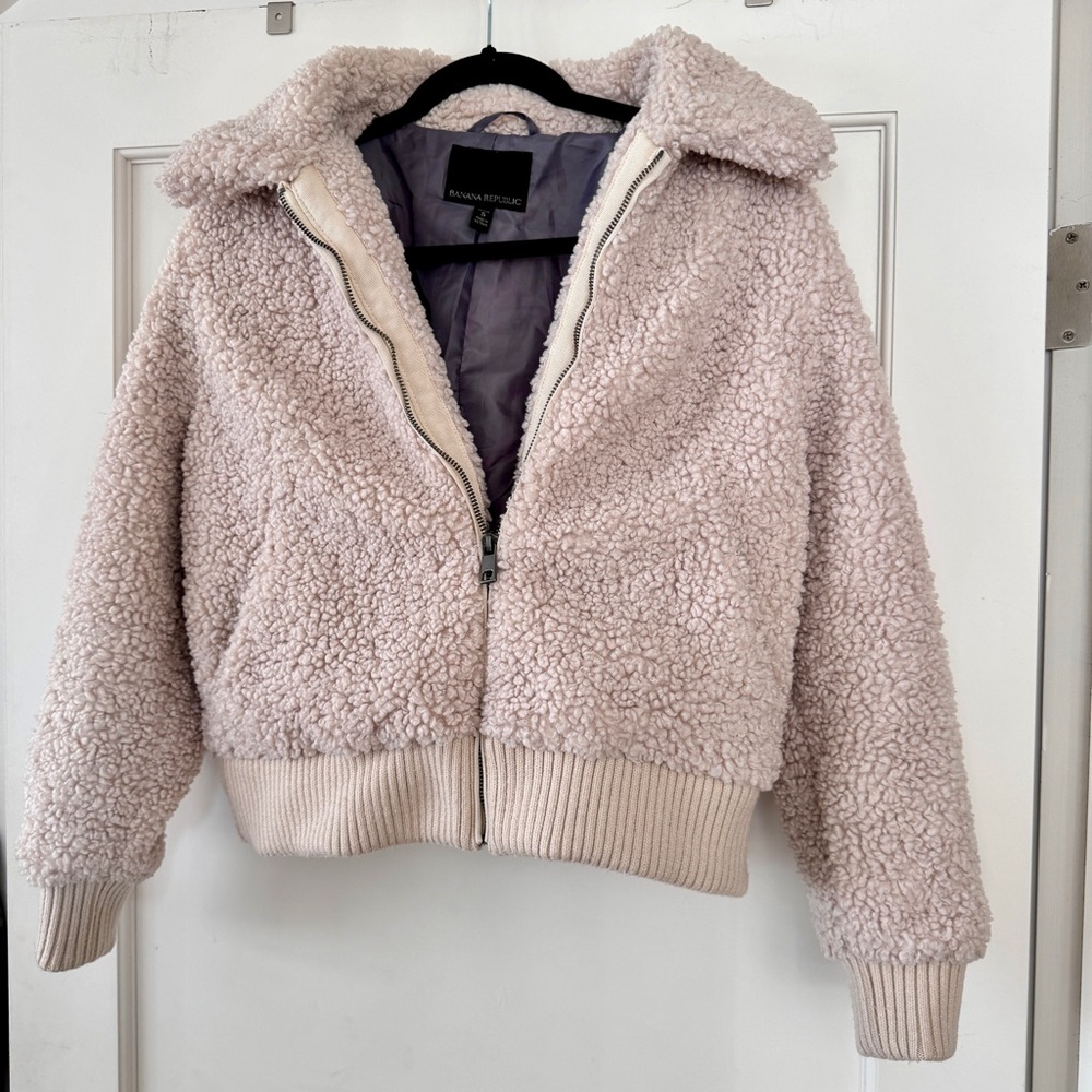 Banana Republic Cream Sherpa Fleece Bomber Jacket